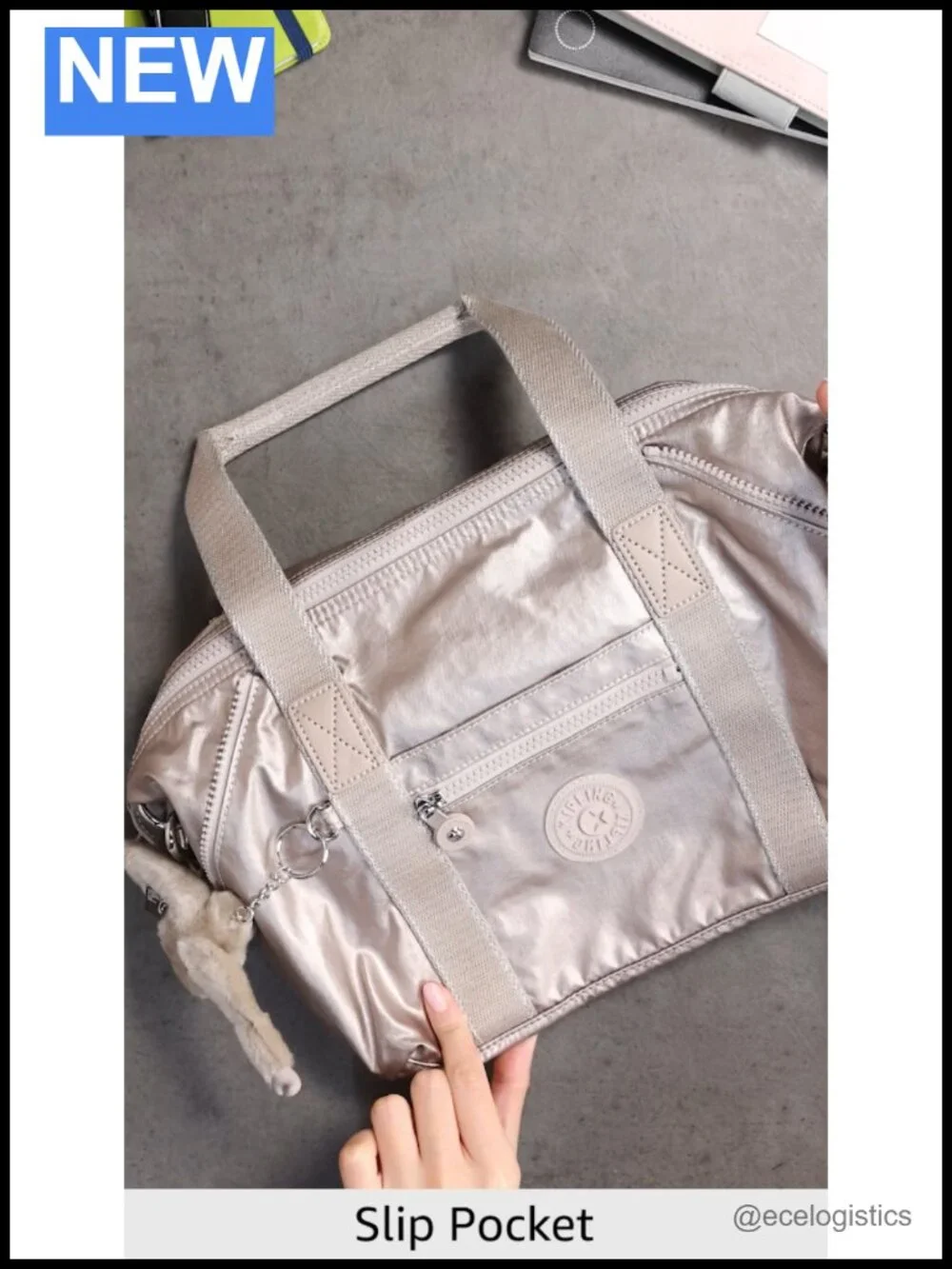 Kipling Art Mini Metallic Shoulder Bag - Nylon Crossbody Tote with Zipper, 16L